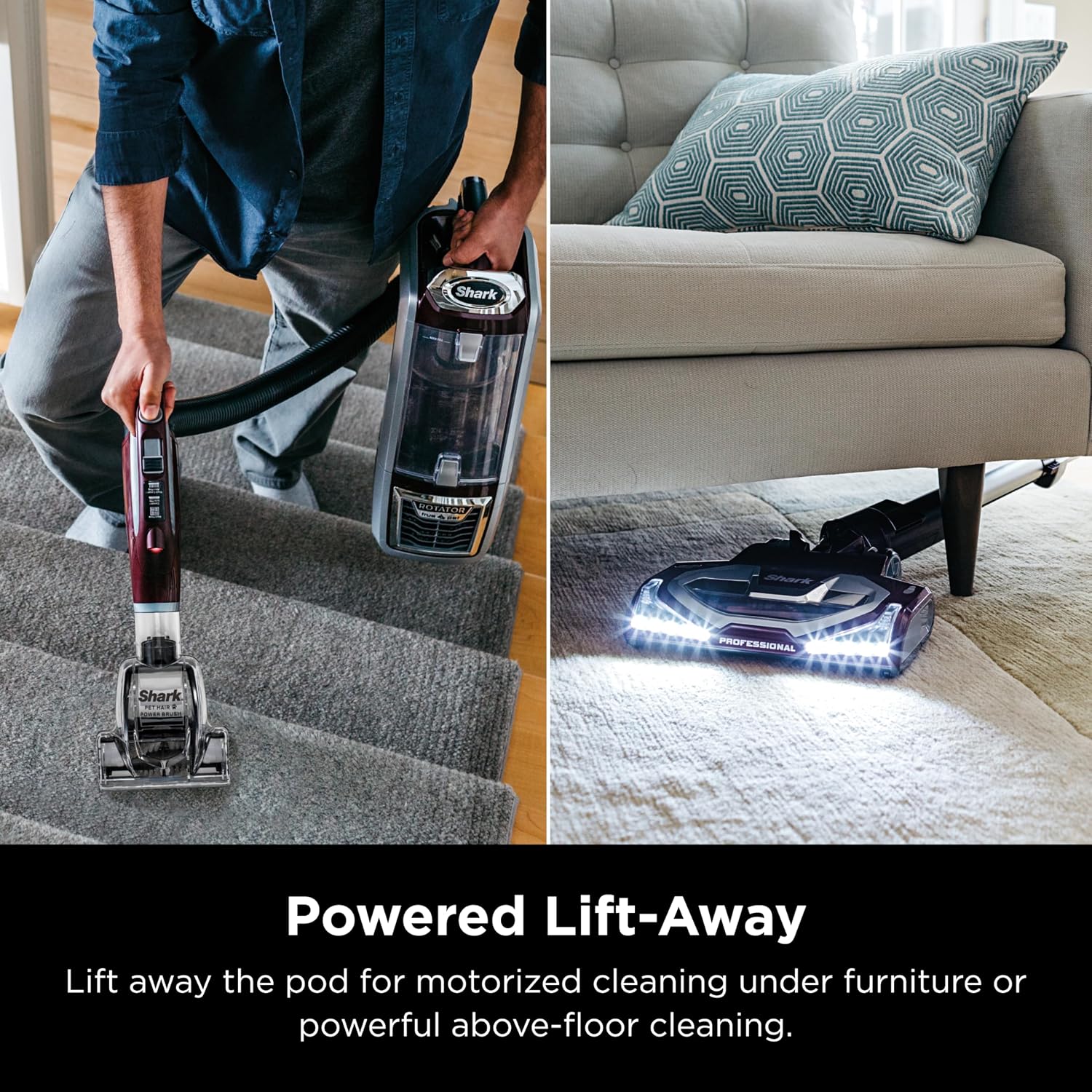 Shark Nv752 Rotator Powered Lift-Away Truepet Upright Vacuum With Hepa Filter, Large Dust Cup Capacity, Led Headlights, Upholstery Tool, Perfect Pet Power Brush & Crevice Tool, Bordeaux