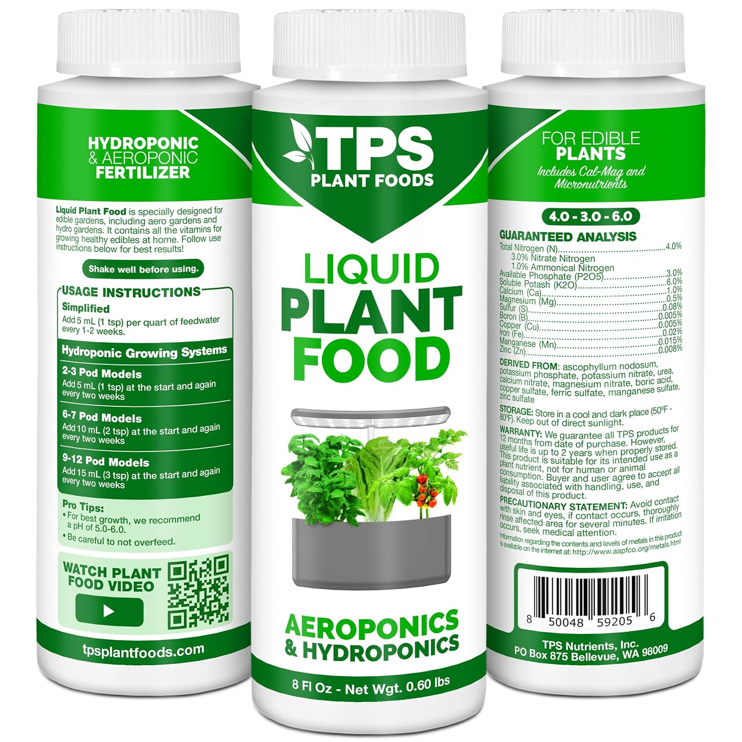 Liquid Plant Food For Use In Aerogarden, Idoo And Hydroponic Growing Systems, Liquid Fertilizer 8 Oz (250Ml)