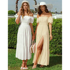 Zesica Women'S Boho Off Shoulder Wedding Guest Dress 2026 Summer Side Split Flowy A Line Long Maxi Dresses With Pockets