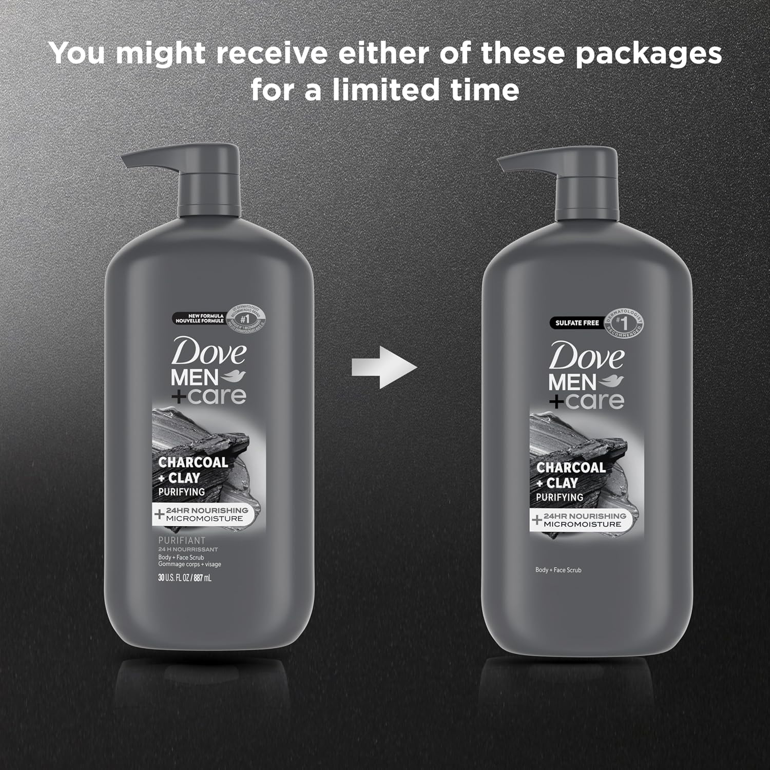 Dove Men + Care Body And Face Scrub Charcoal + Clay Body Wash For Men With 24-Hour Nourishing Micromoisture Technology 30 Oz