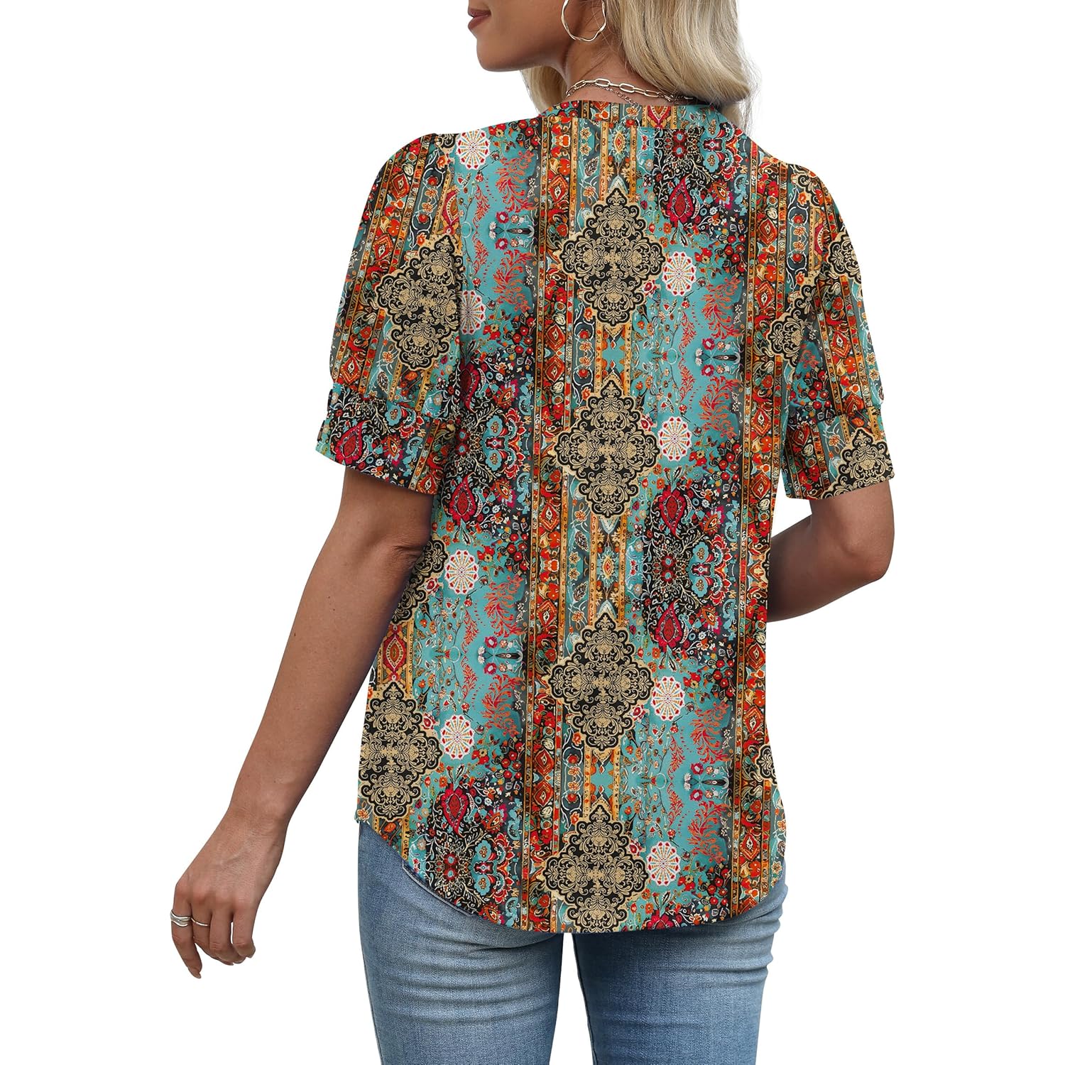 Womens Tops Short Sleeve Shirts Buttons V Neck Spring Fashion Summer Outfits Plus Size Blouses Dressy Casual