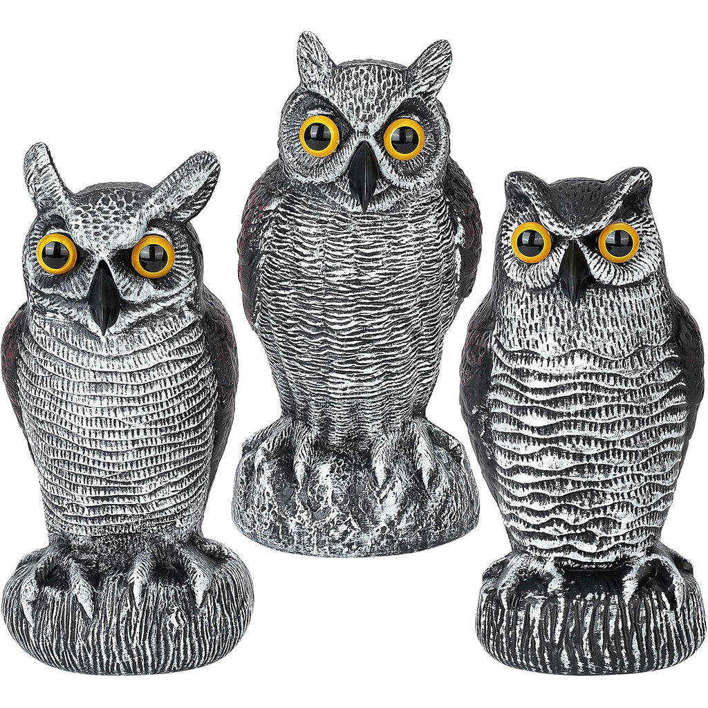 3-Pack Owl Decoys For Bird Deterrent - Weatherproof Bird Repellent Devices For Outdoor Use - Plastic Owls To Scare Birds Away And Control Garden Pests