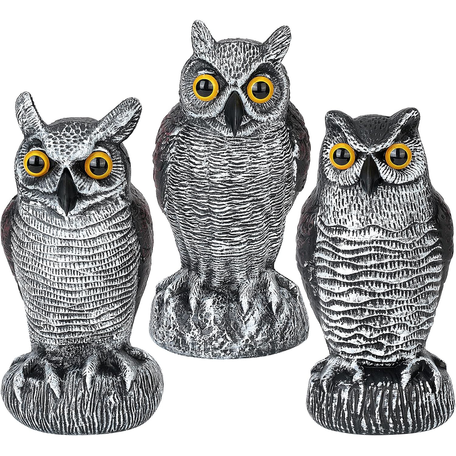 3-Pack Owl Decoys For Bird Deterrent - Weatherproof Bird Repellent Devices For Outdoor Use - Plastic Owls To Scare Birds Away And Control Garden Pests