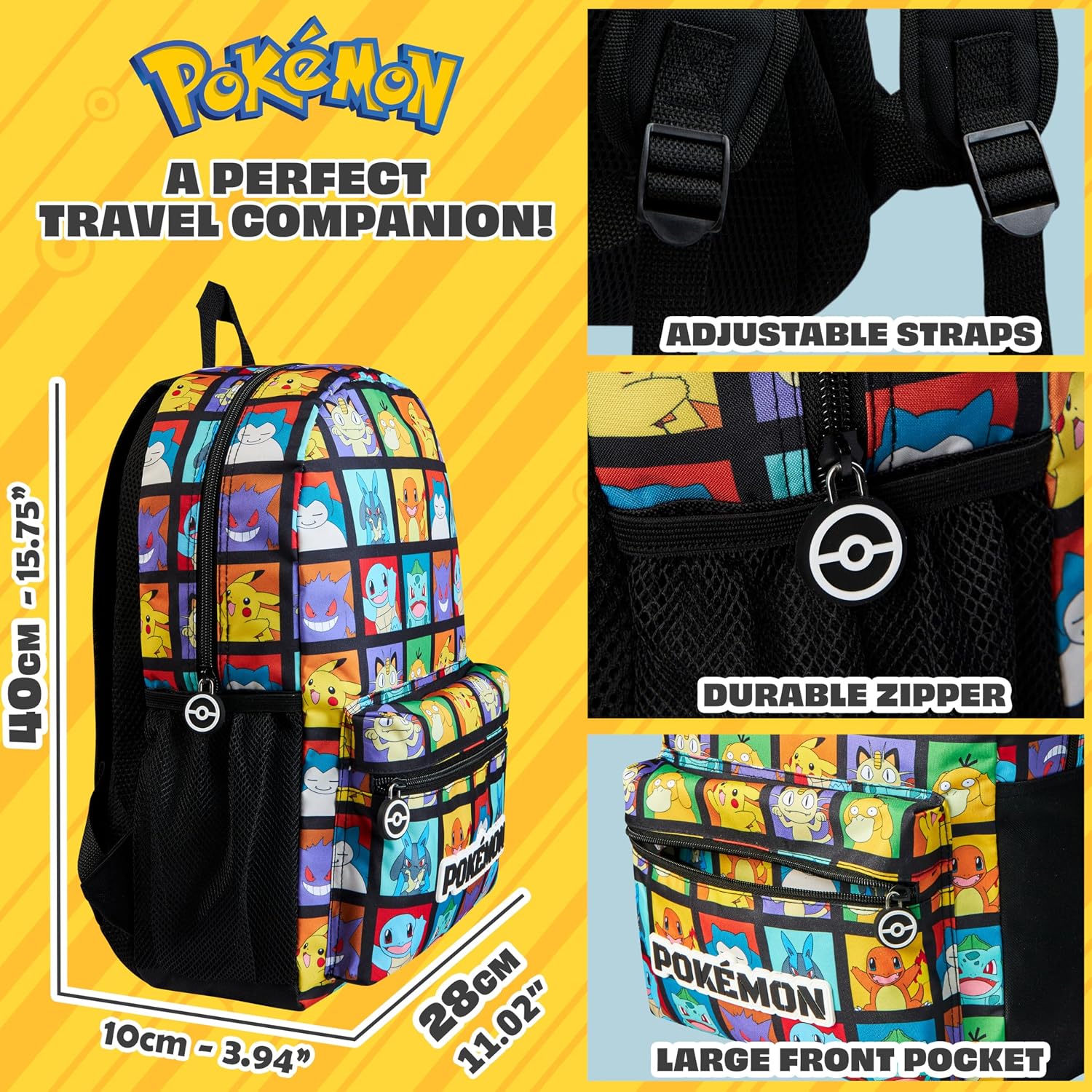 Pokemon Backpack For Kids Teens Pikachu Anime School Bag Daypack Backpacks For Daycare Sports School Supplies Gifts For Kids (Multi)