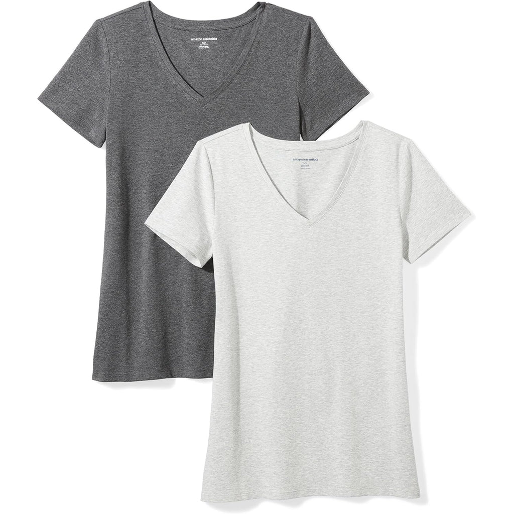 Amazon Essentials Women's Regular-Fit Short-Sleeve V-Neck T-Shirt, Multipacks