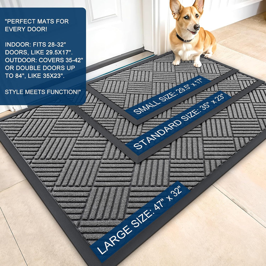 Olanly Front Door Mat Outside Entrance 29.5X17, Absorbent, Heavy Duty Sturdy Natural Rubber Doormat Indoor Outdoor, Stain And Fade Resistant, Non-Slip Low Profile Floor Mat For Entryway, Grey Diamond