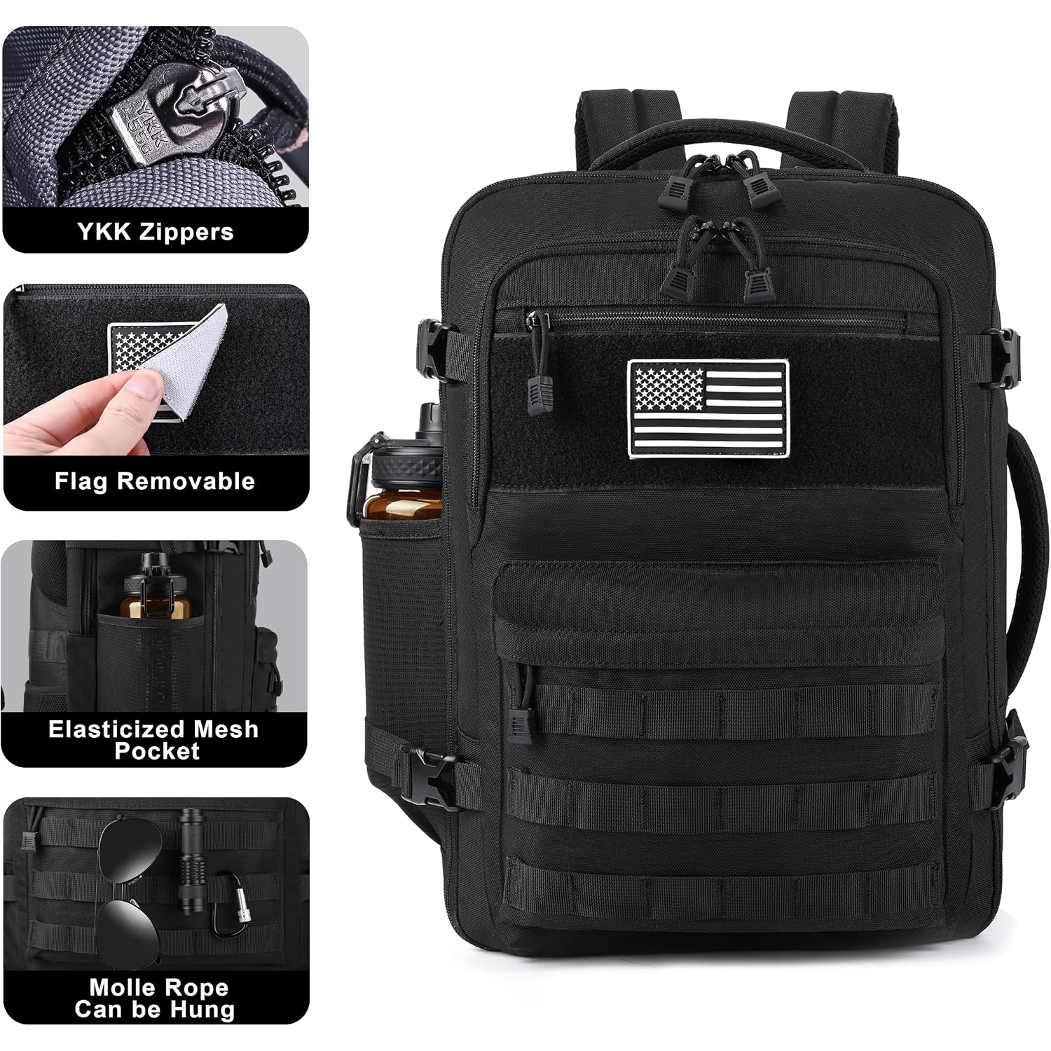Tsa Approved Carry On Backpack, Extra Large Tactical Travel Backpack For Men, Airplane Approved Weekender Bag For Flight (Black)