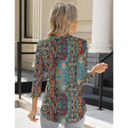 AKEWEI Women's 3/4 Length Sleeve Boho Tops V Neck Casual Vacation Clothes Loose Fit Tunic Shirts S-2XL