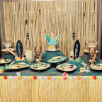 Fovths Luau Grass Table Skirt Natural 9 Feet x 29.5 Inch Hawaiian Table Skirt for Tropical Hawaiian Party Decorations Luau Costume Party, Straw Yellow