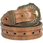 Mealah Vintage Western-Cowboy-Belt for Women Men - Carved Buckle PU Leather Waist Belts (for Waist 28"-38")