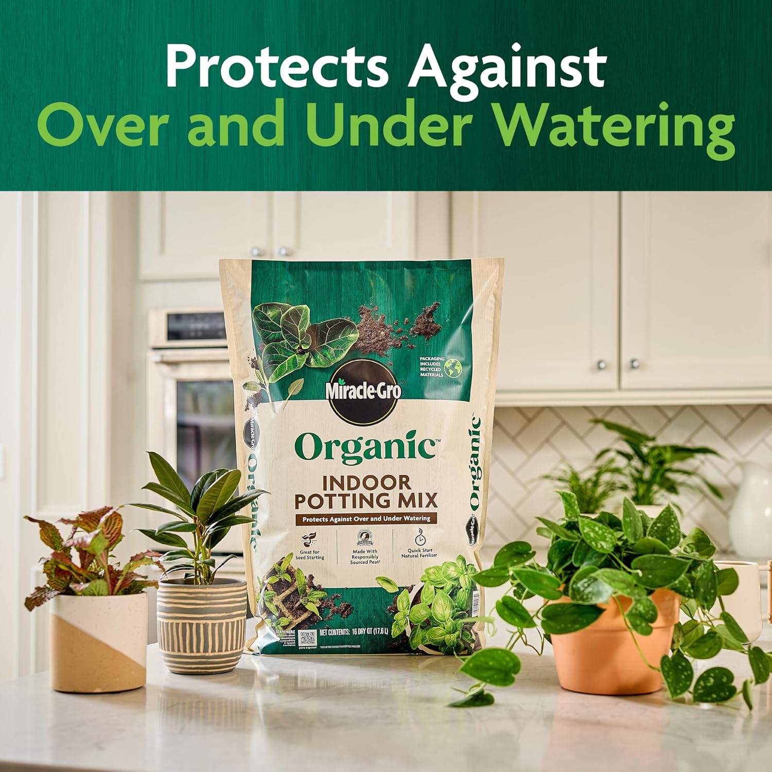 Miracle-Gro Organic Indoor Potting Mix, 16 Qt. | Protects Against Over & Under Watering, Planting Soil For Indoor Container Plants, Houseplants & Starter Plants, Omri Listed