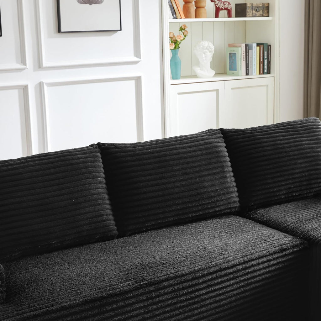 96" L Shaped Sectional Sofa Boneless Cloud Couch For Living Room - Corduroy Memory Foam Modular Sofa Compression Couches With Deep Seat For Living Room Bedroom, No Assembly