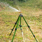 Hourleey Impact Sprinkler On Tripod Base, Heavy Duty Brass Sprinklers For Yard Lawn Garden, 0-360 Degree Large Area Coverage, 3/4 Inch Connector Extension Legs Flip Locks With Brass Sprinkler Head