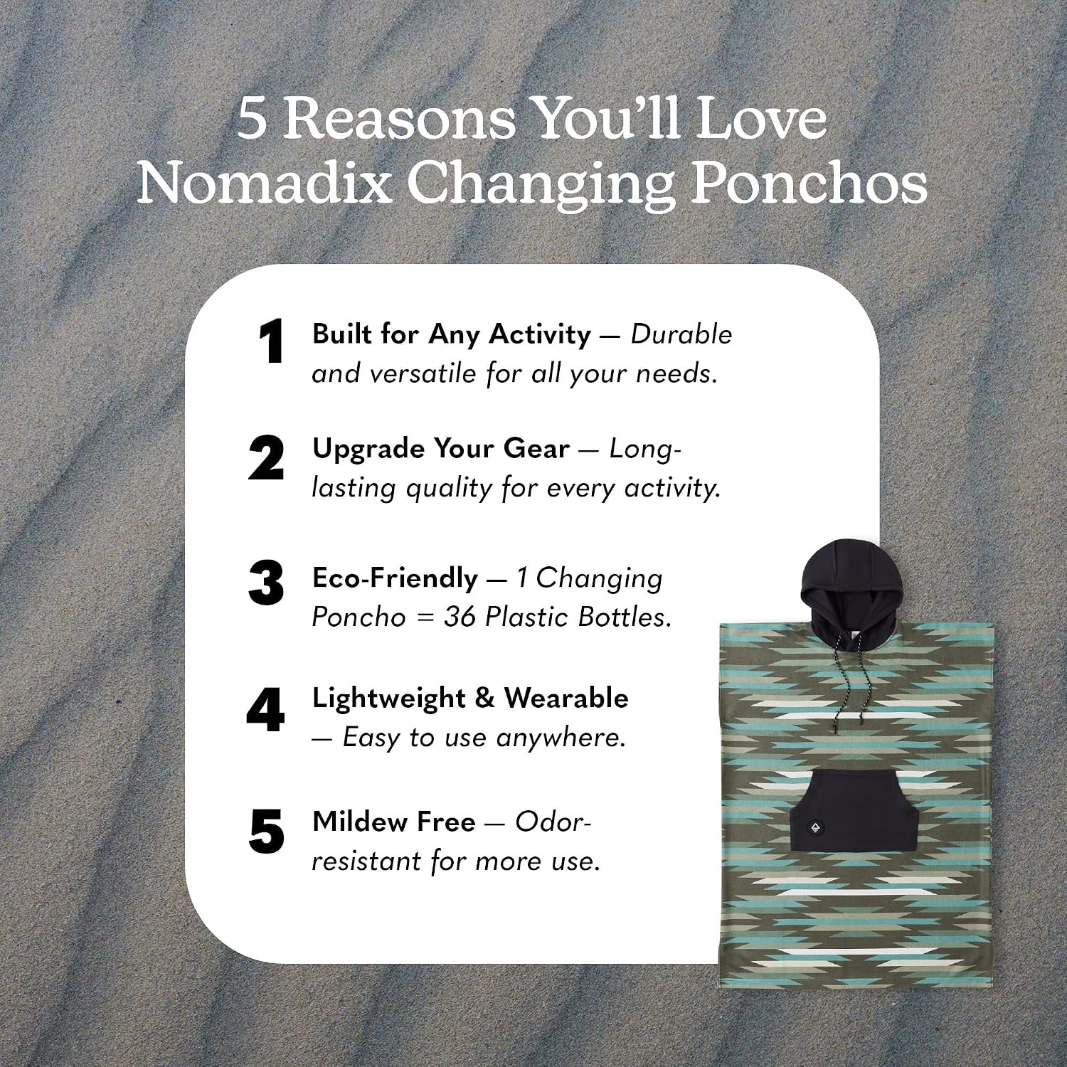 Nomadix Changing Poncho - Quick Dry & Absorbent Hooded Surf & Swim Poncho - Sewn Sides For Private Changing - Front Pocket Storage - Made From Post-Consumer Recycled Materials