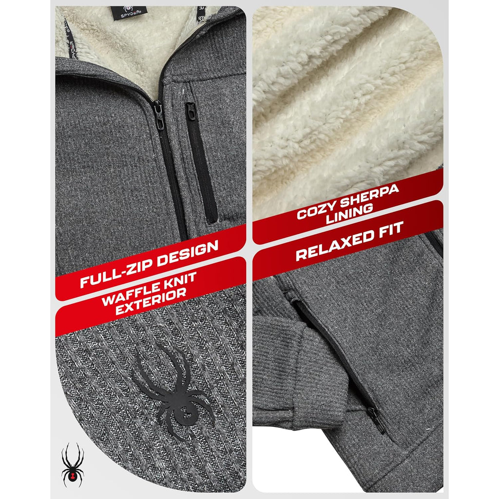 Spyder Mens Zip Up Hoodie Sweatshirt - Heavyweight Sherpa Fleece Lined Soft Extra Warm Cozy Hoodies For Men