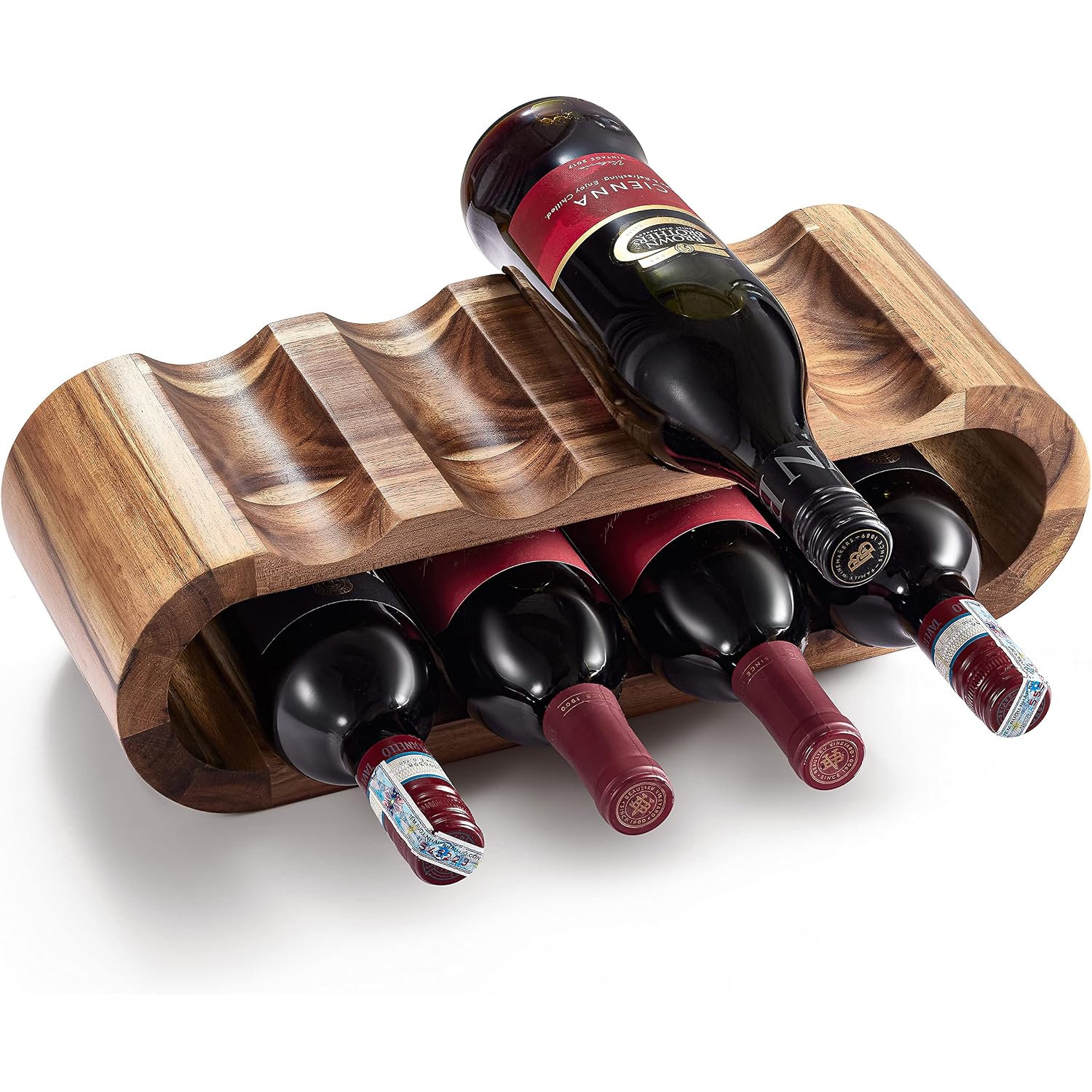 Bluewest Wooden Countertop Wine Rack – 8-Bottle Acacia Wine Holder Stand – Freestanding Wine Storage – Great For Home Decor No Assembly Required