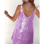 Miyieonz Women Sequin Sexy V Neck Shift Dress Sparkly Glitter Sleeveless Short Flowy Loose Party Night Out Club Dress