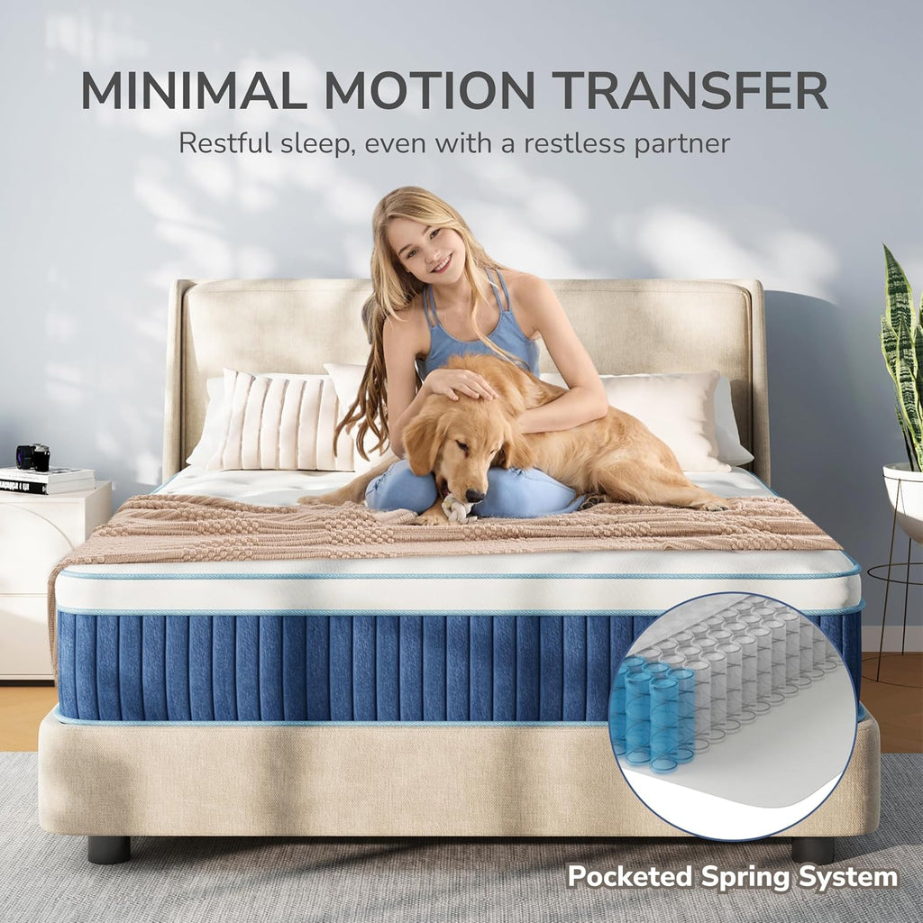 Queen Mattress Medium Firm 12 Inch Hybrid Mattress,Certified Safe Foams & Fabric For Cooling Motion Isolation & Breathable Sleep, Pressure Relief, Fiberglass Free