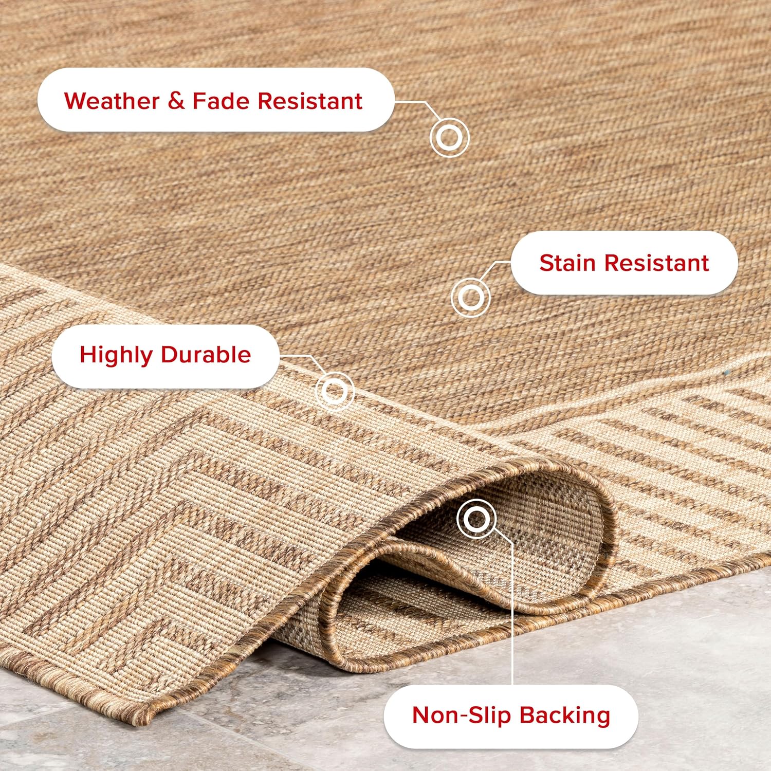 Nuloom Asha Light Brown/Ivory, 8' x 10', Casual, Striped Border, Soft and Cozy, High Traffic, Stain Resistant, Easy Clean, Durable Area Rug for Indoor/Outdoor Patio, Deck, Porch, Garden, Courtyard
