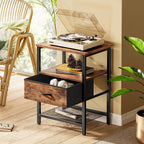Huuger Nightstand Set Of 2, Night Stand With Fabric Drawer, Mesh Shelf, Side Table With Storage, Fabric Drawer Dresser, Open Shelf, Metal Frame, Bedroom, Rustic Brown