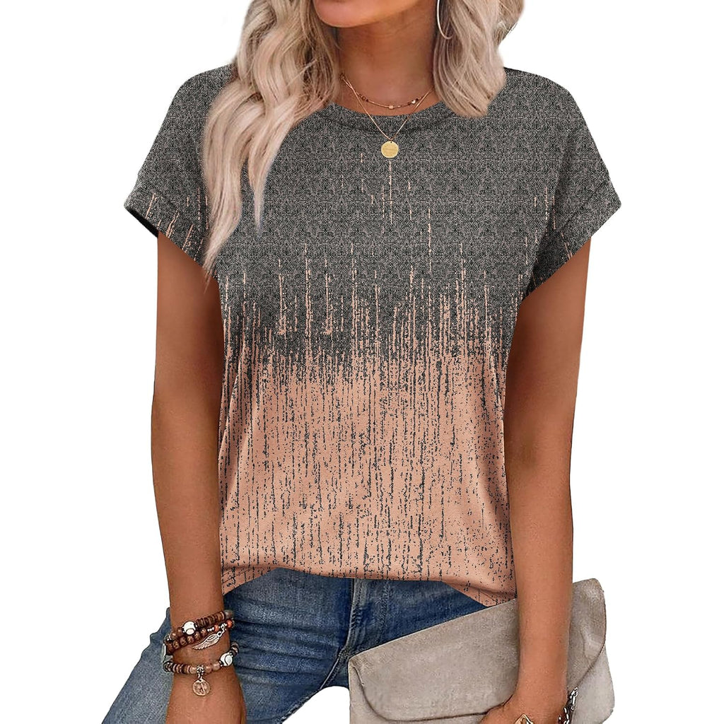 Alaroo Womens Summer Tops Short Sleeve Shirts Crew Neck Cute Trendy Tunic Blouses (S-3XL) Print 16
