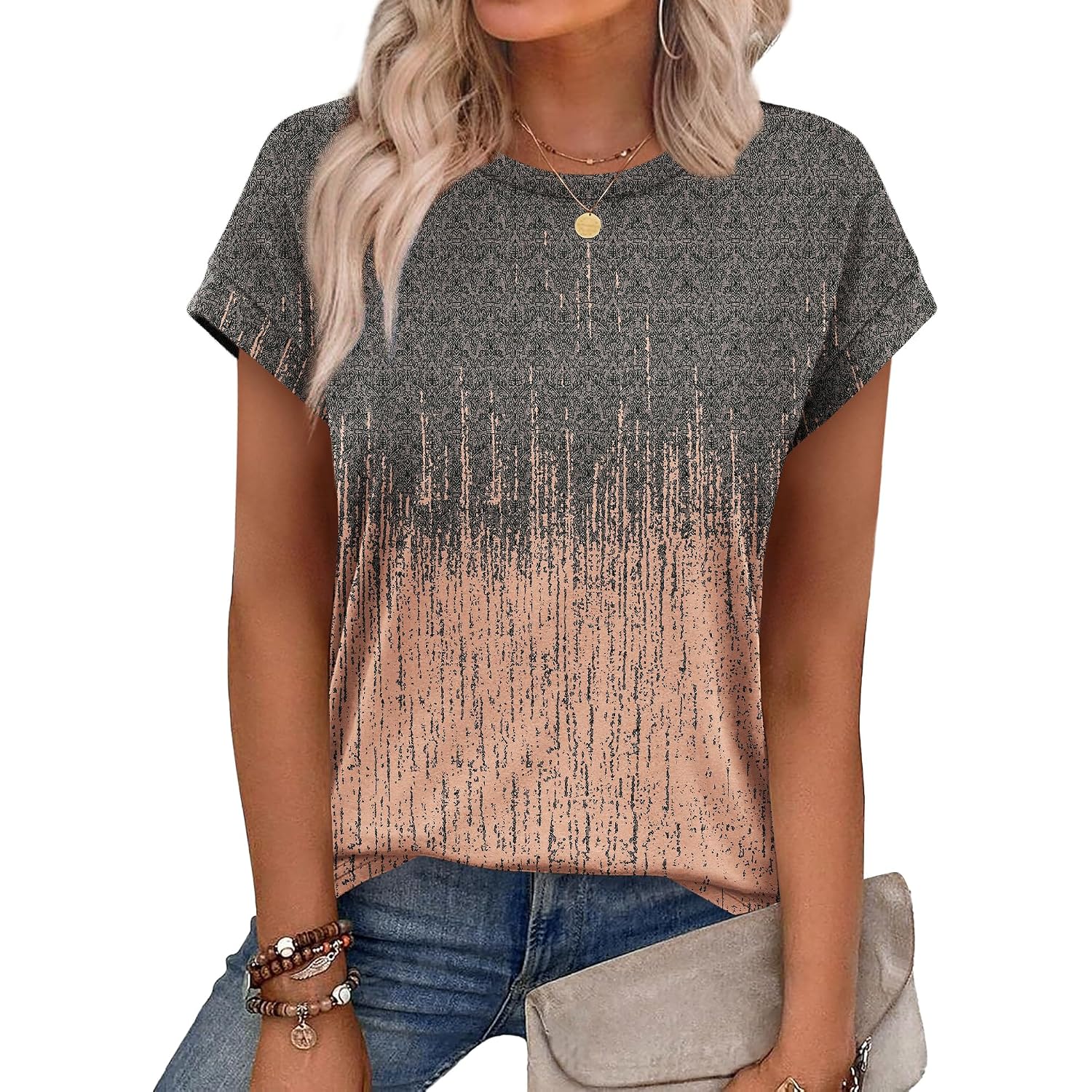 Alaroo Womens Summer Tops Short Sleeve Shirts Crew Neck Cute Trendy Tunic Blouses (S-3XL) Print 16
