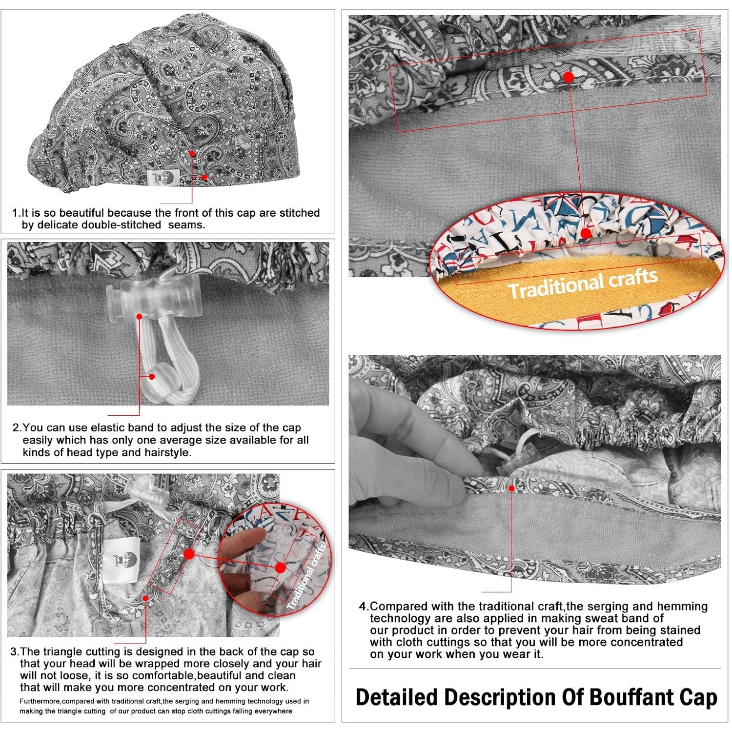 Hat Bouffant Cap One Size Multi Color