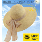 Beach Sun Hats for Women,Wide Brim Straw Hat Floppy Packable UPF 50+ UV Protection with for Summer