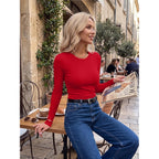 Zeagoo Women Long Sleeve Tops Crewneck Ribbed Knit Fitted Tshirts Dressy Casual Basic Tee 2026 Summer Fall Clothes