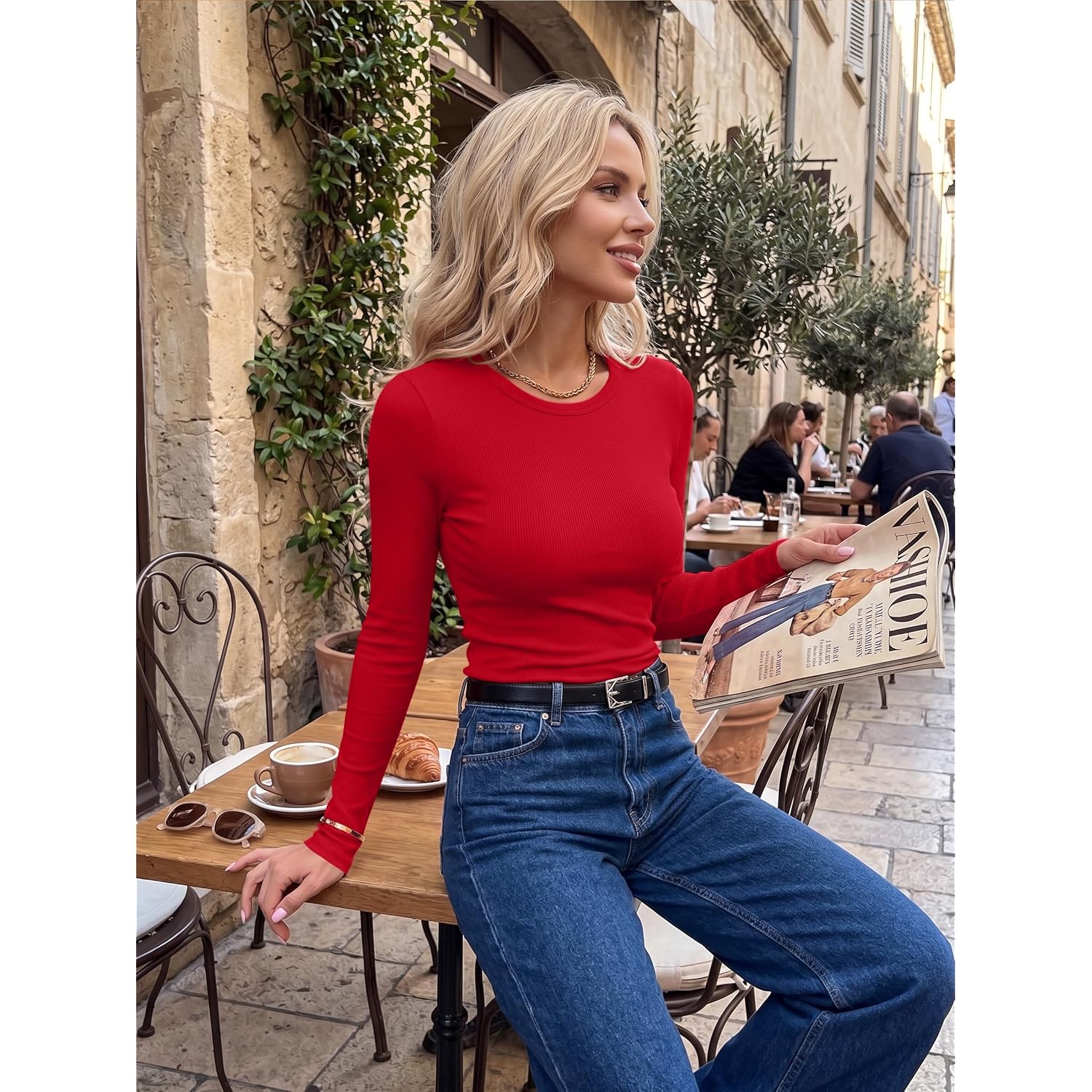 Zeagoo Women Long Sleeve Tops Crewneck Ribbed Knit Fitted Tshirts Dressy Casual Basic Tee 2026 Summer Fall Clothes