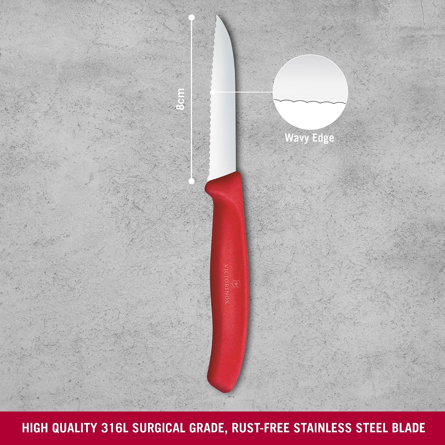 Victorinox Swiss Classic 3 In Serrated Paring Knife, Pointed Tip, Red | Swiss Made Stainless Steel Vegetable Knife With Ultrasharp Wavy Edge And Ergonomic Handle. Dishwasher Safe Kitchen Tool