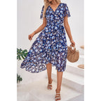Prettygarden Women'S Summer Floral Boho Maxi Dress Short Sleeve Wrap V Neck Ruffle Long Flowy Beach Wedding Guest Dresses