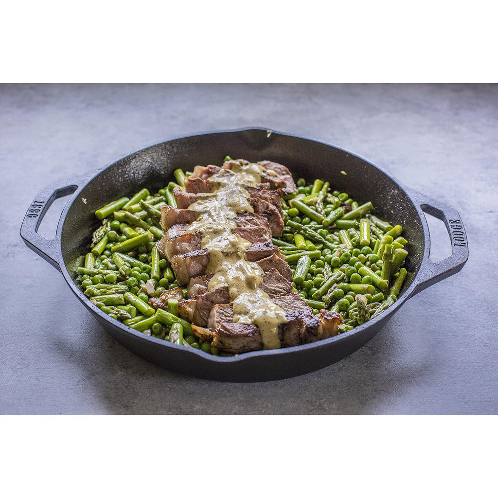 Lodge Seasoned Cast Iron Dual Handle Pan 12 Inch - Cast Iron Frying Pan - Even Heat Distribution - Oven & Stovetop Safe - PFAS-Free, Non-Toxic Cookware