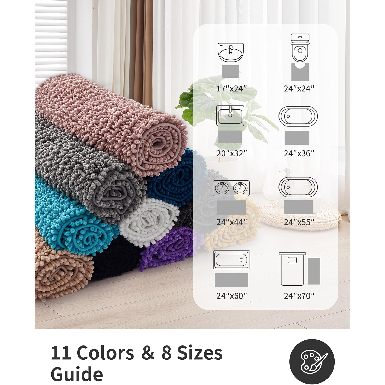 Ilango Bathroom Rugs Dark Grey 32X20,Extra Soft Absorbent Chenille Bath Rugs,Thick Non-Slip Shaggy Bath Mat,Machine Washable Quick Dry Bath Mats For Bathroom Floor, Tub, Shower Accessories