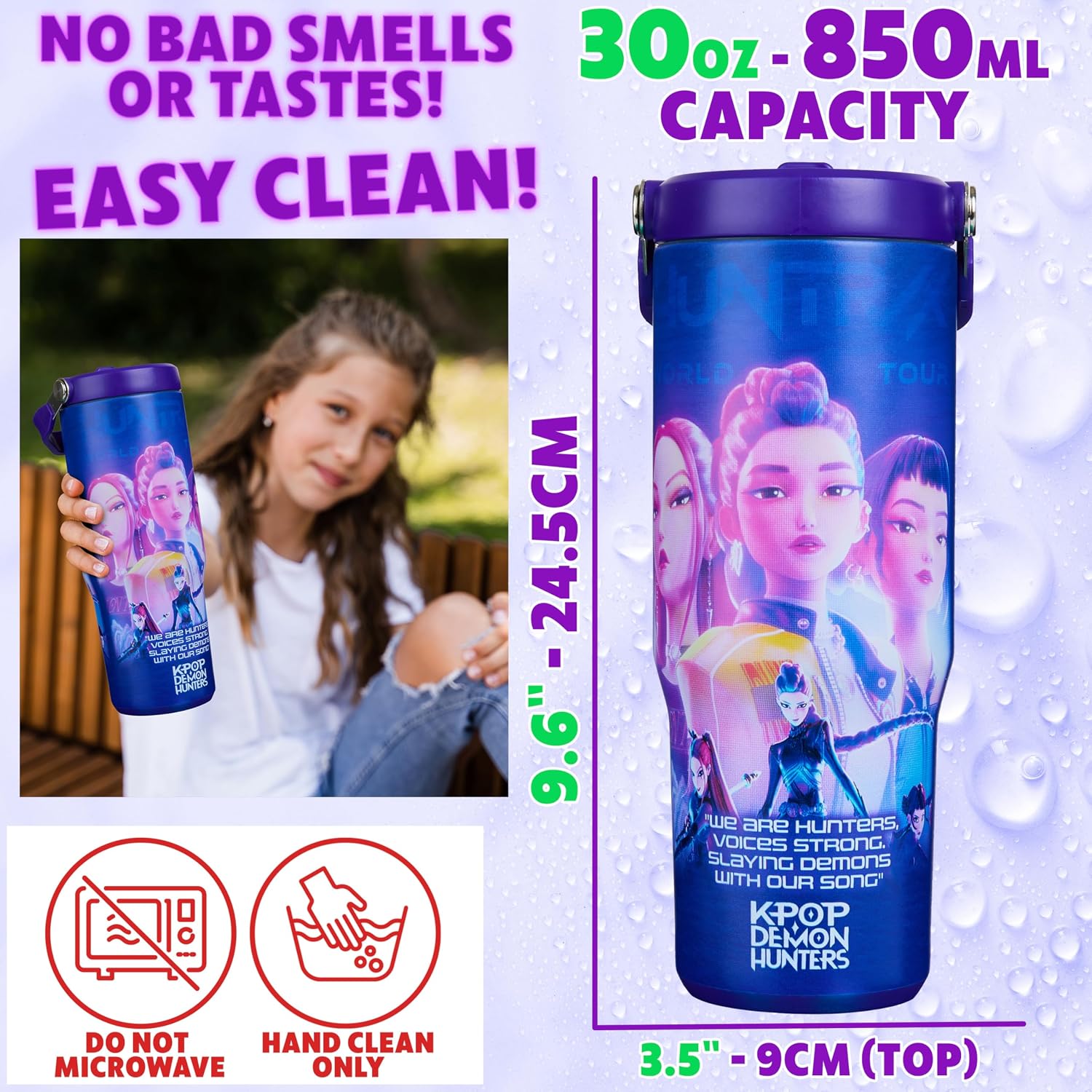 Kpop Demon Hunters 30Oz Tumbler With Straw And Handle For Girls, Teens, Insulated Stainless Steel Travel Mug, Gifts For Girls