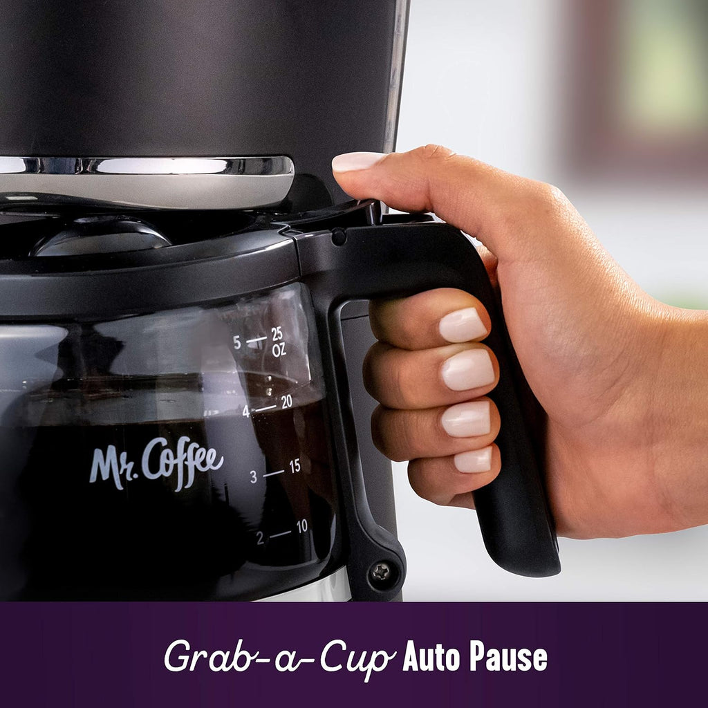 Mr. Coffee Programmable Coffee Maker 5 Cups With Auto Pause Glass Carafe Compact Design Black