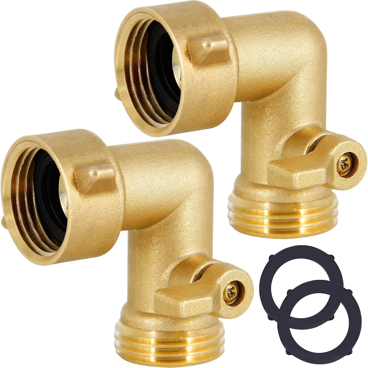 Lifynste Garden Hose Elbow Connector, 90 Degree Brass Garden Hose Elbow Adapter With Shut Off Valves, 2 Pack