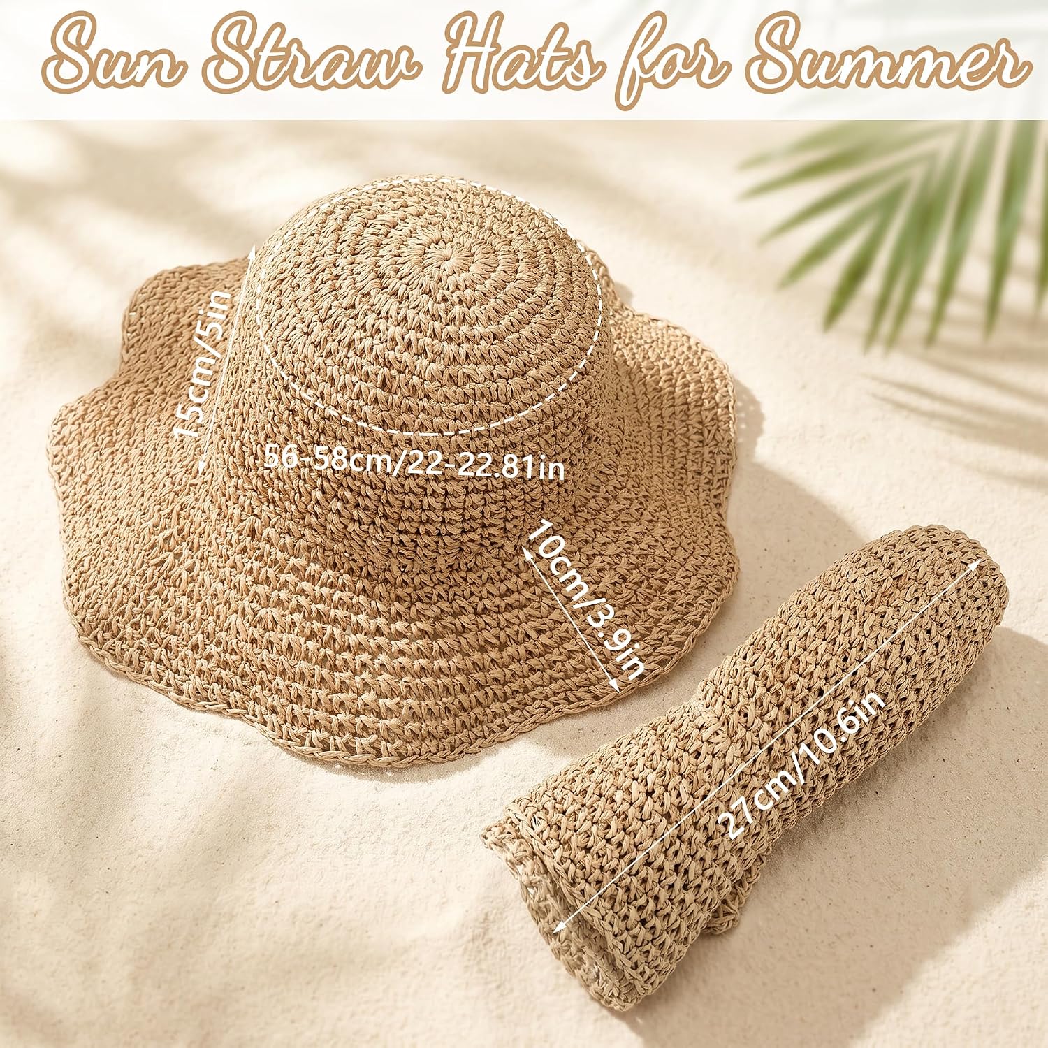 Summer Straw Hats for Women Wide Brim Foldable Summer Beach Vacation Packable Travel Cap Lightweight Brown Brown