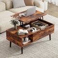 Wood Lift Top Coffee Table With Hidden Storage Compartment & Open Shelf, Multi-Functional Wooden Tabletop Dining Table For Living Room, Home Small Space