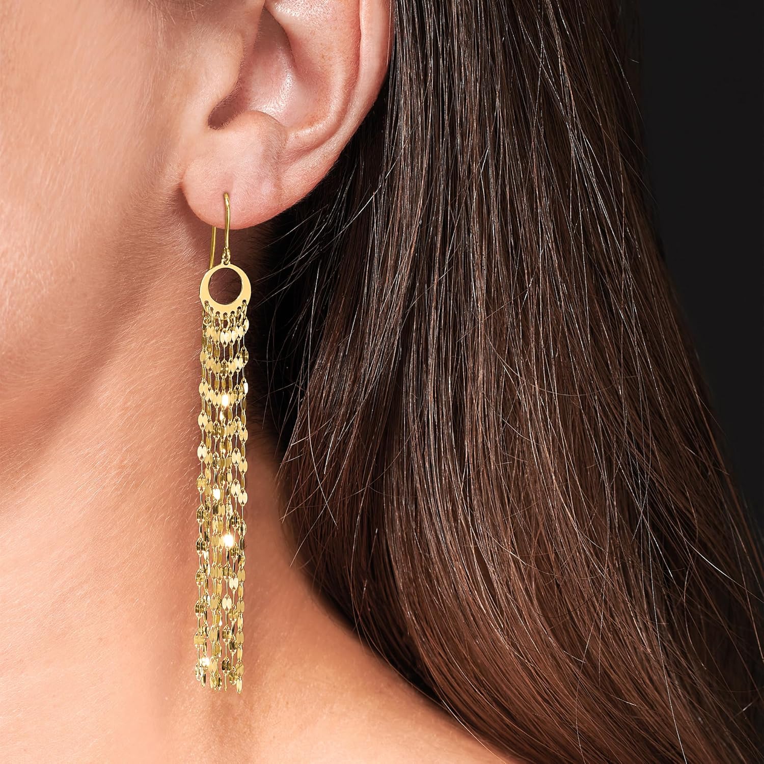 Ross-Simons Italian 14kt Yellow Gold Multi-Strand Lumachina-Chain Drop Earrings
