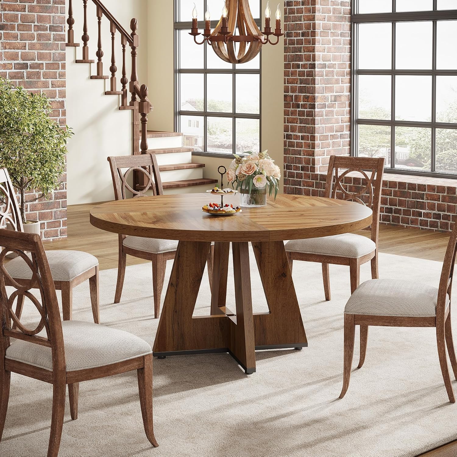 Tribesigns Farmhouse Dining Table, 47 Inch Round Dinner Table For 4, Rustic Round Dining Room Table For Home Dining Room Living Room (Wood)