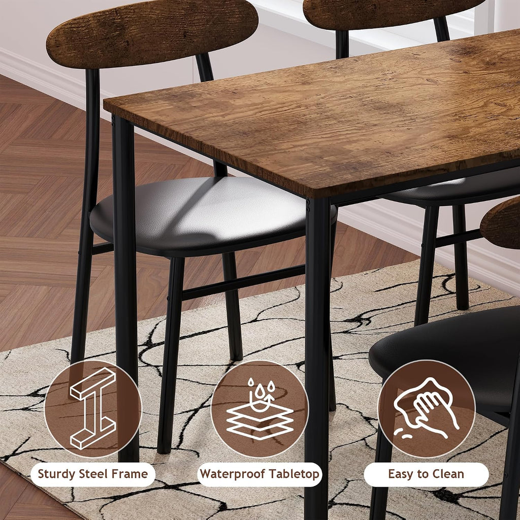 Yumori Dining Table Set For 2, Wood Square Table With 2 Upholstered Chairs For Kitchen And Dining Room, Space Saving (Rustic Brown)
