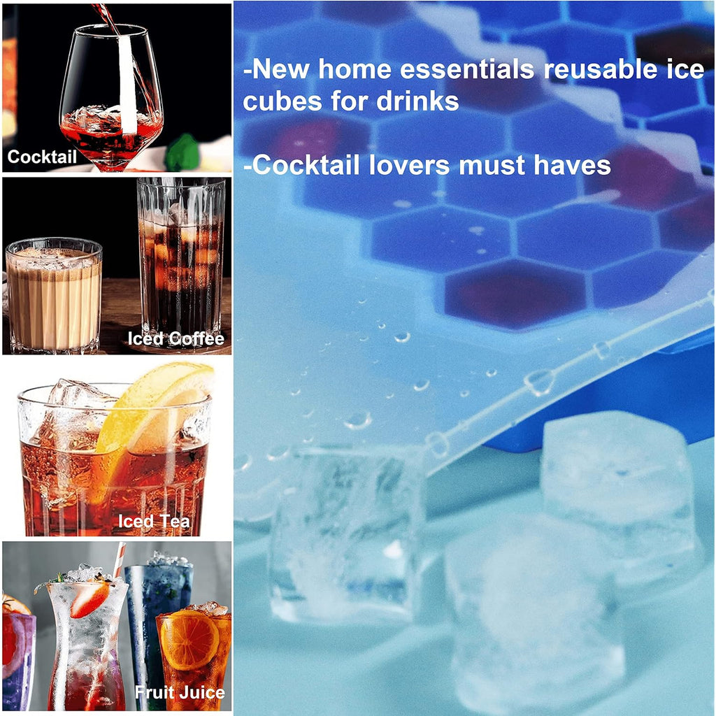 Ice Cube Trays For Freezer With Lid-37 Grid Silicone For Small Ice Cube Molds,Easy-Release Reusable In Organizer Bins Or Ice Bucket For Cocktail Bar Or Iced Coffee Cup