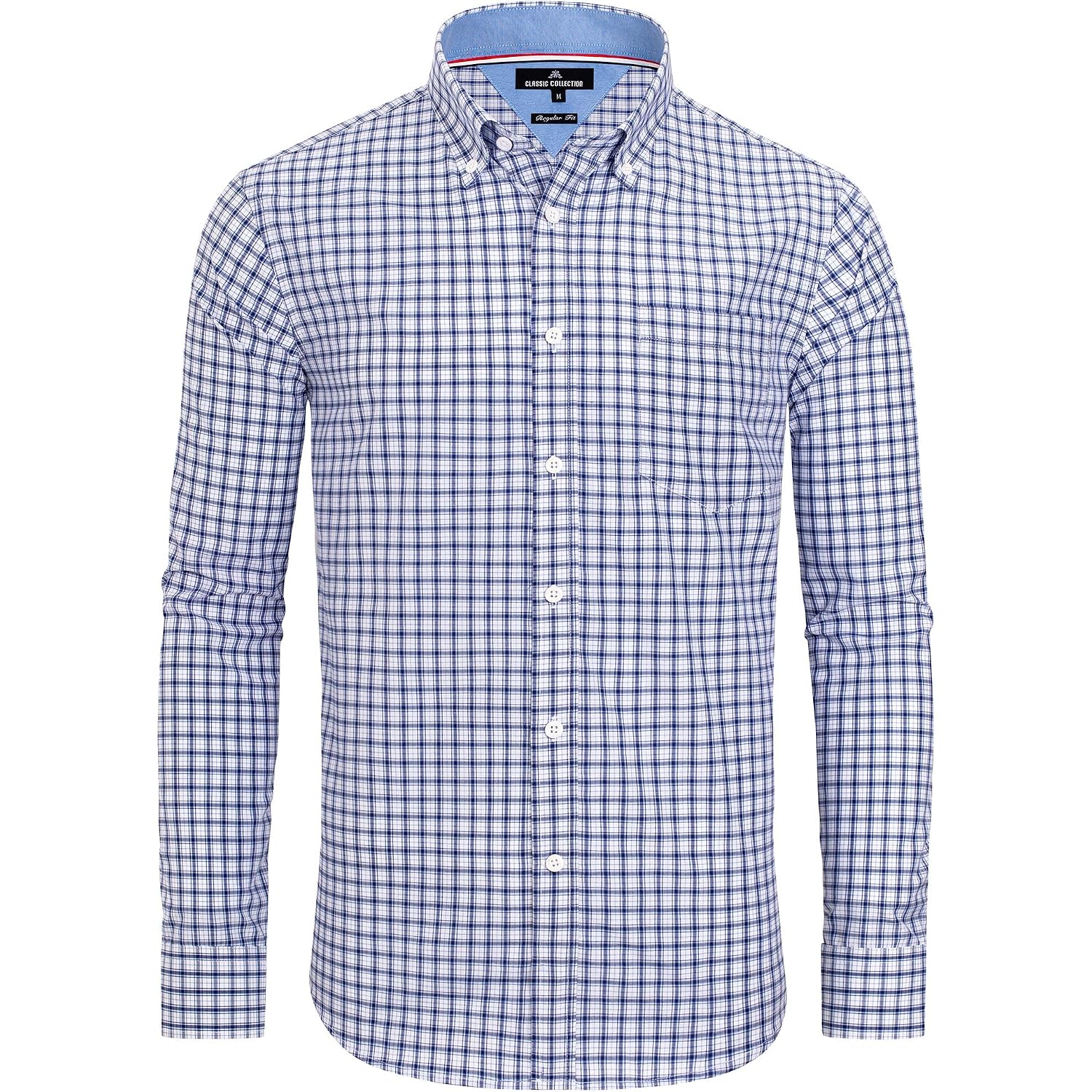 Alimens & Gentle Men'S Plaid Button Down Shirts Cotton Long Sleeve Dress Shirts Regular Fit Gingham Shirts