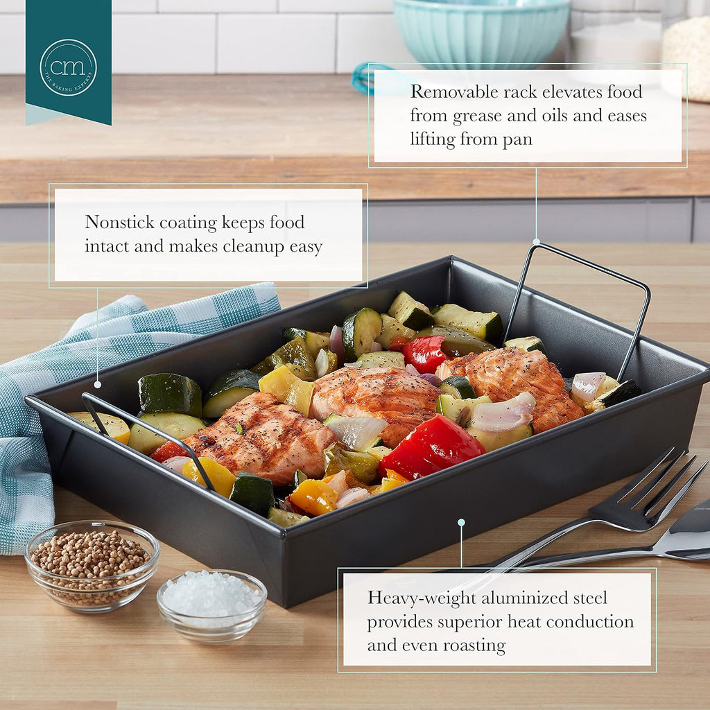 Chicago Metallic Professional Non-Stick Roast Pan With Non-Stick Rack, 13-Inch-By-9-Inch