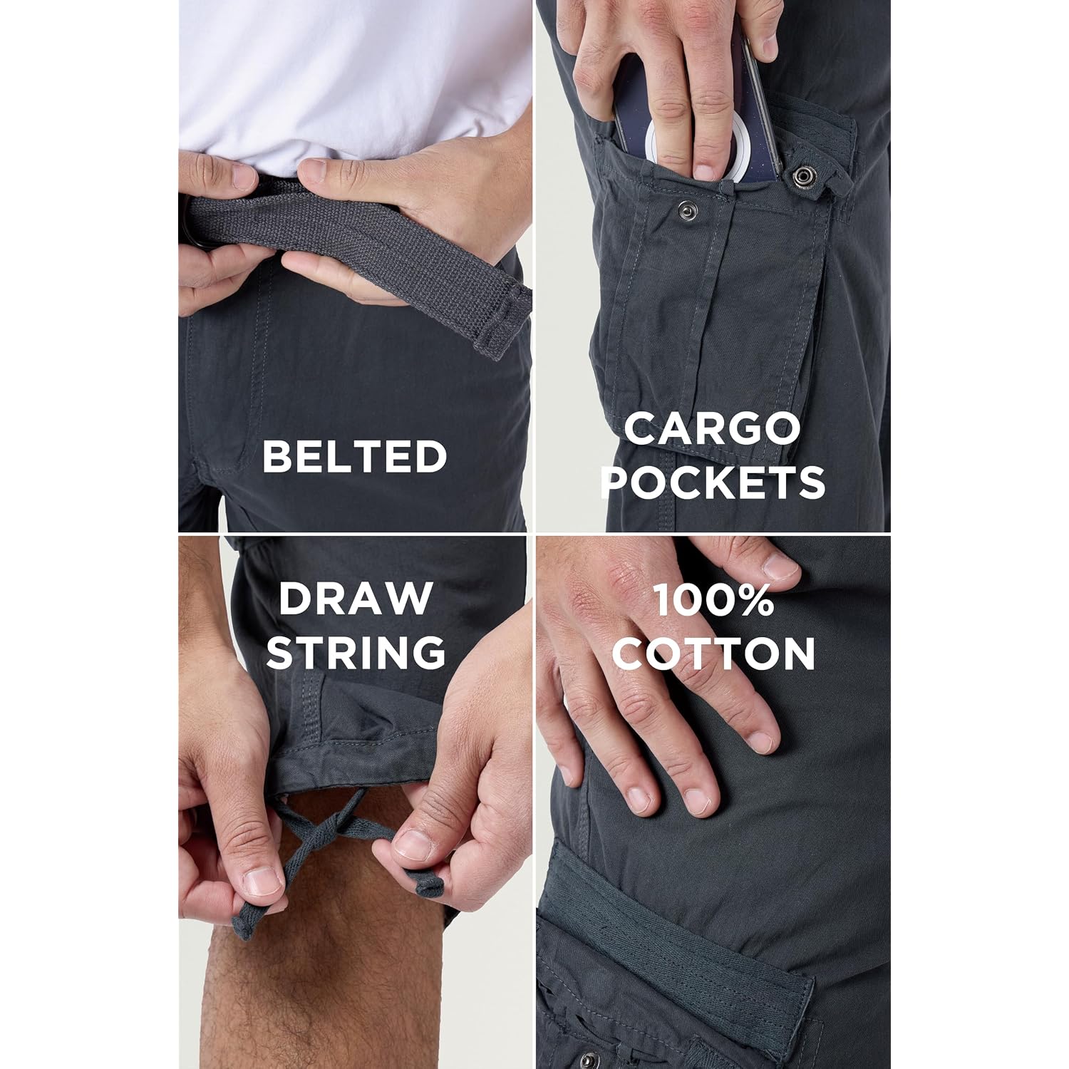 X Ray Men'S Belted Long Cargo Shorts For Men, Below Knee Length Mens Cargo Shorts, 3/4 Pants (Big And Tall Shorts For Men)