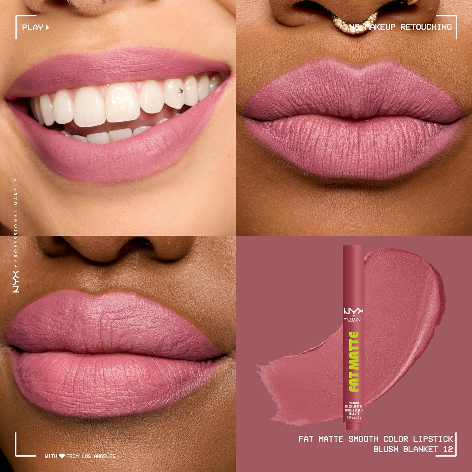 NYX PROFESSIONAL MAKEUP Fat Matte Lipstick, Pigmented, Smoothing, & Non-Drying Lip Crayon, Long Lasting Lip Makeup, Vegan & Cruelty Free - Blush Blanket (Mauve)