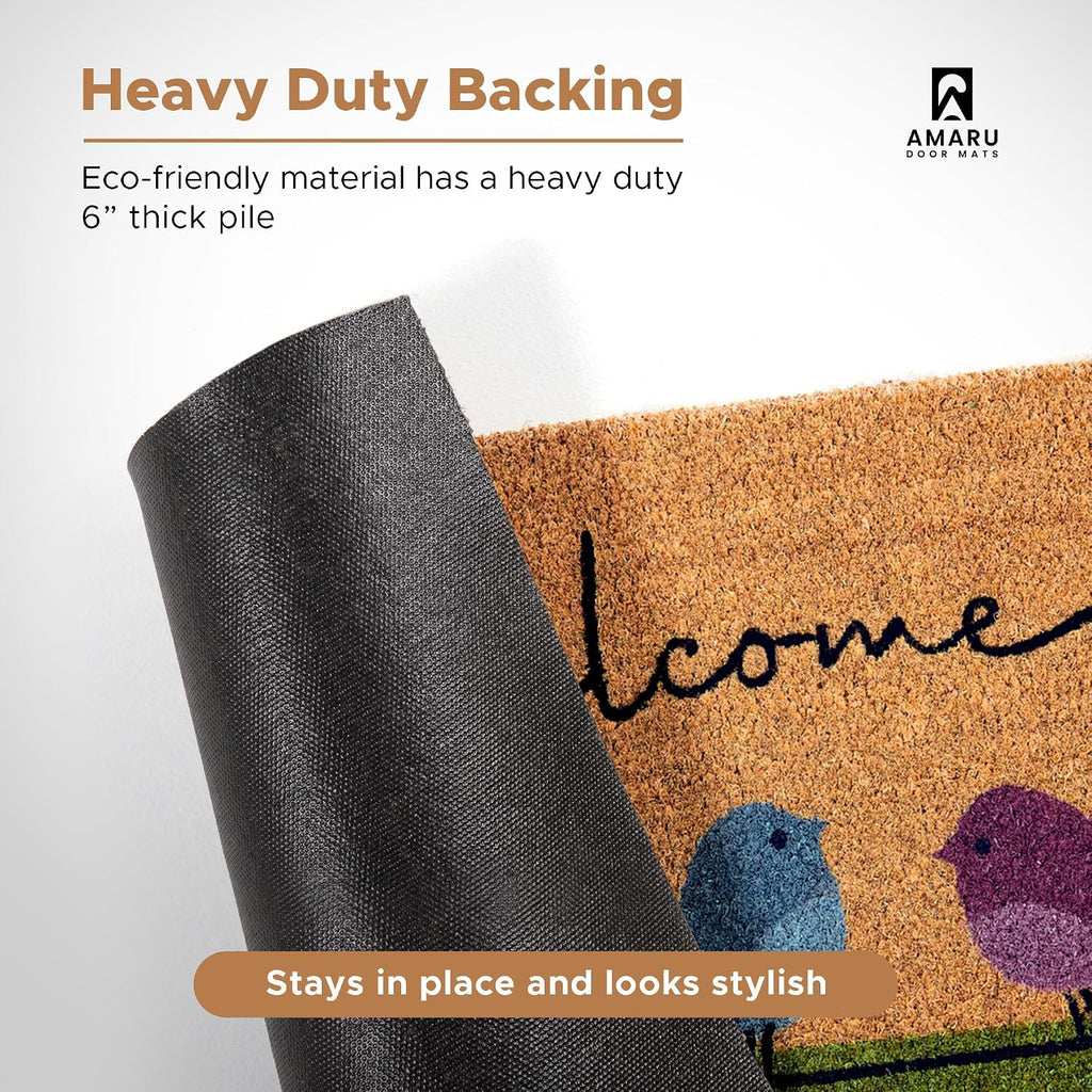Coir Welcome Mat, Non-Slip, Colorful Birds, 17 X 29 In | Traps Dirt And Mud, Anti-Shedding, Durable Pvc Backing, 100% Natural Coir, Indoor And Outdoor Entryway, Easy To Clean