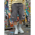 Mens Y2K Carpenter Baggy Jean Shorts, Ripped Jorts Wide Leg, Distressed Cargo Long Denim Shorts Loose Fit Streetwear Summer