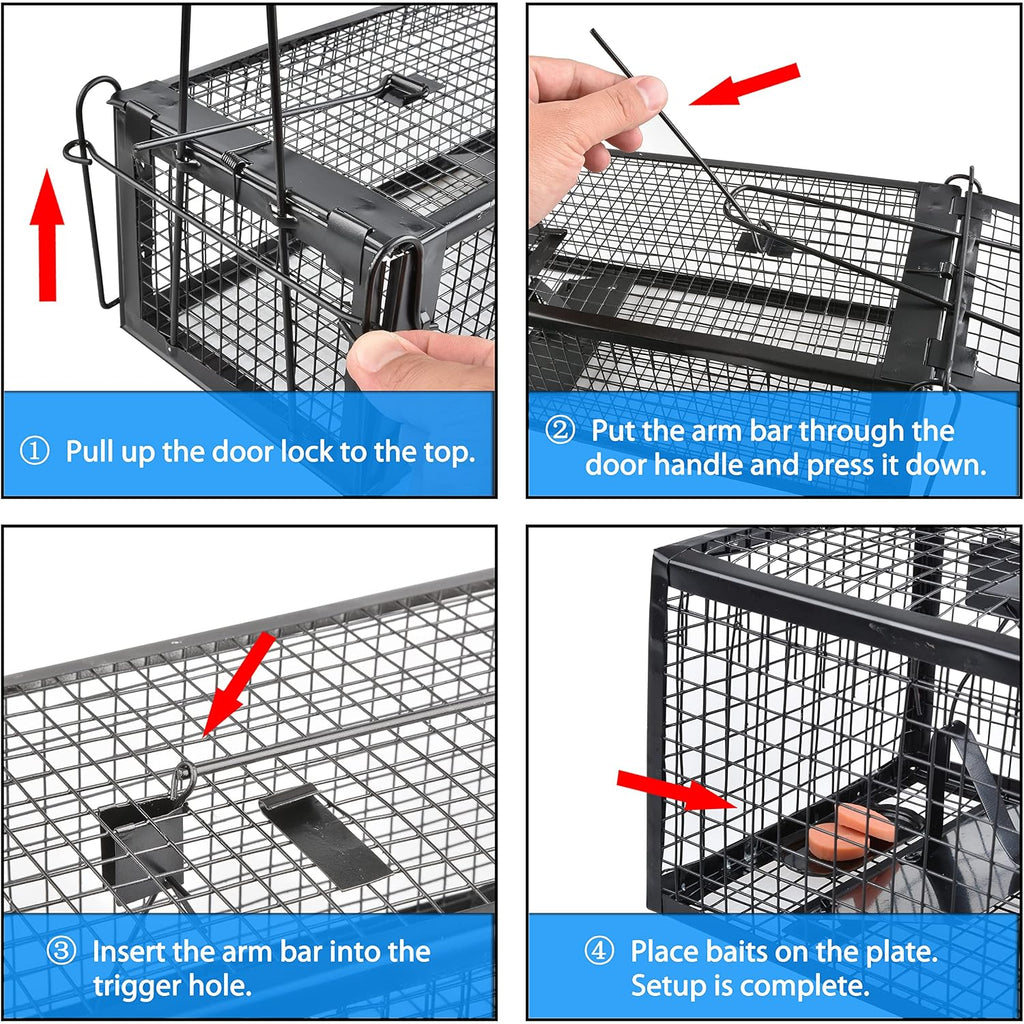 2-Pack Rat Traps Humane Live Mouse Vole Chipmunk Trap Cage For Indoors And Outdoors (Black)